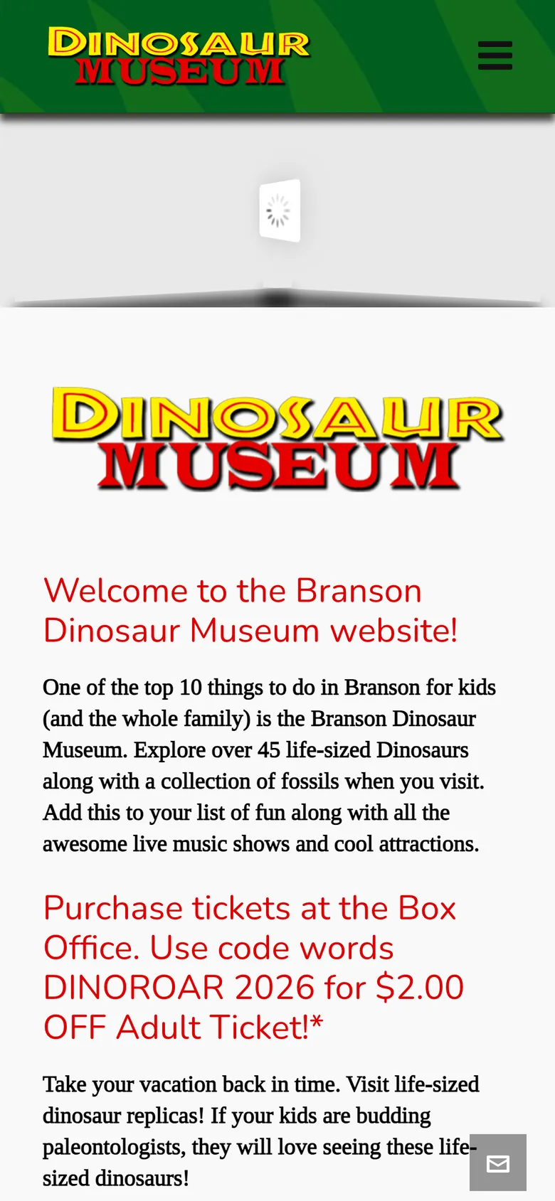 The old homepage on a phone: the same grey box and spinner, then the logo and a wall of text.